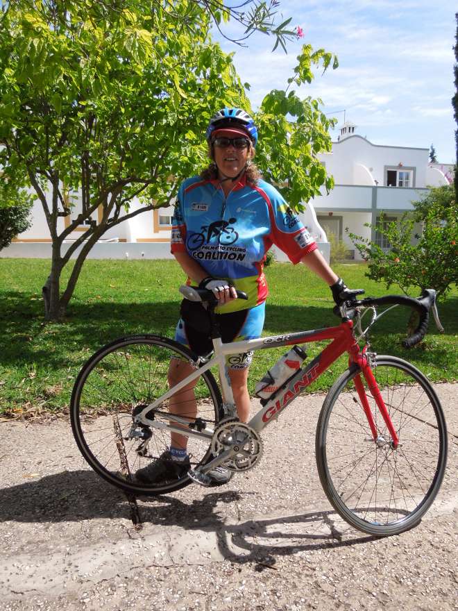 with trusty steed about to set off on first Algarve cycling expedition